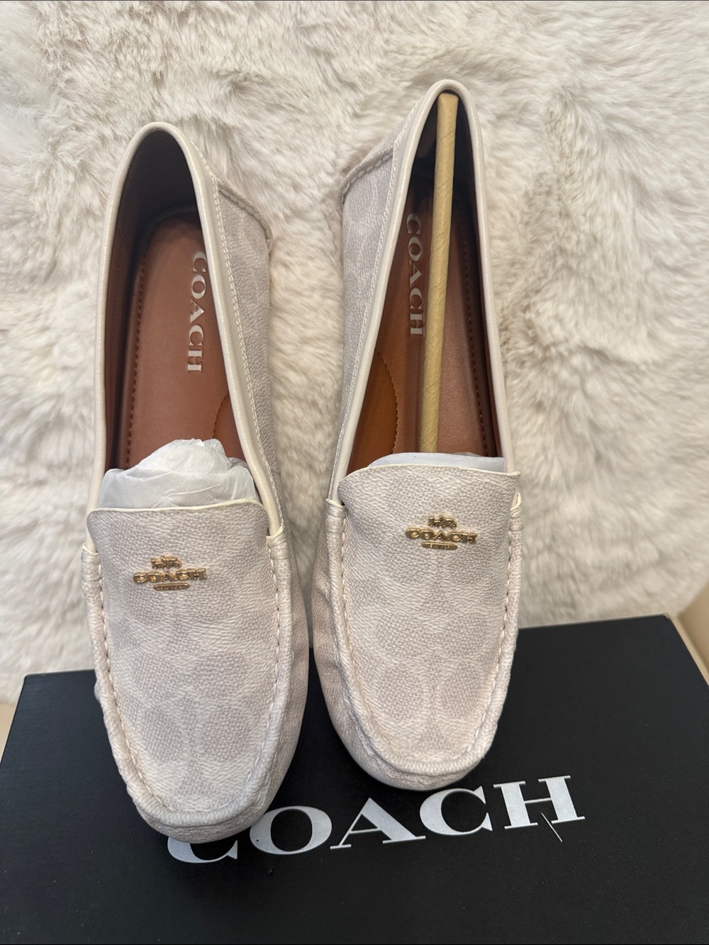 Coach Cream-Beige Signature Canvas Driving Loafers - Picture 2 of 3